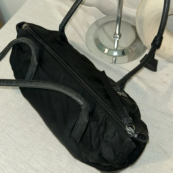 Prada black Tessuto nylon and leather shoulder bag vintage
